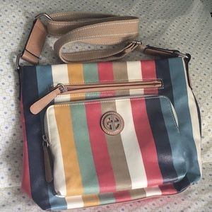 Giani Bernini bag. Multicolored striped. Crossbody. Adjustable straps.